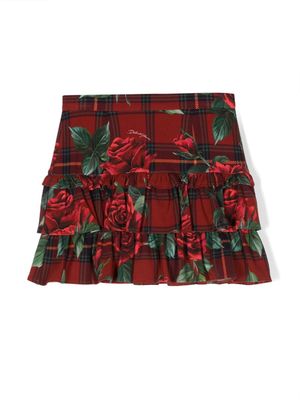 Dolce & Gabbana Kids ruffle-detail graphic-print skirt - Red