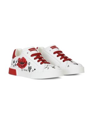 Dolce & Gabbana Kids side poppy-print low-top sneakers - White