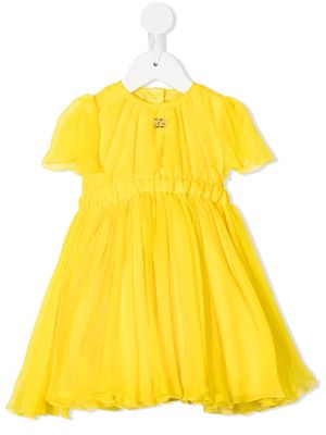 Dolce & Gabbana Kids silk logo-lettering dress - Yellow