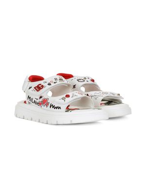 Dolce & Gabbana Kids sketchbook-print touch-strap sandals - White