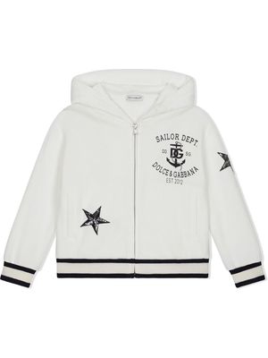 DOLCE & GABBANA KIDS star-patch zip-front hoodie - White