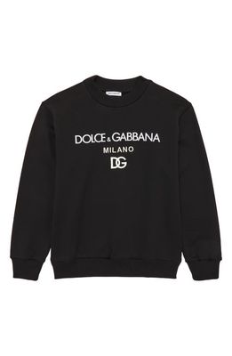Dolce & Gabbana Kids' Stretch Cotton Logo Sweatshirt in N0000 Nero