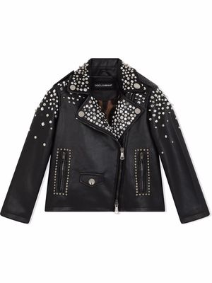 Dolce & Gabbana Kids studded leather biker jacket - Black