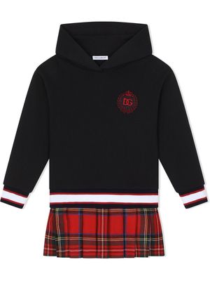 Dolce & Gabbana Kids tartan-skirt hoodie dress - Black
