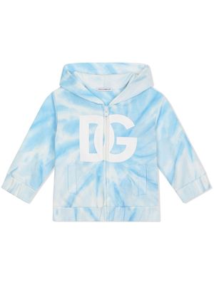 Dolce & Gabbana Kids tie-dye print logo hoodie - Blue