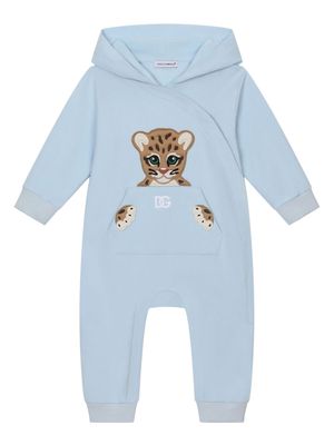 Dolce & Gabbana Kids tiger-patch hooded onesie - Blue