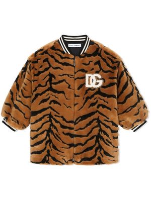 DOLCE & GABBANA KIDS tiger-print varsity jacket - Brown