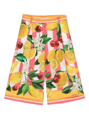 Dolce & Gabbana Kids wide-leg lemon-print trousers - Pink