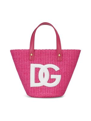 Dolce & Gabbana Kids woven-wicker logo tote bag - Pink