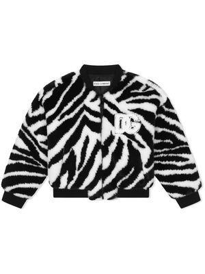 Dolce & Gabbana Kids zebra-print faux-fur bomber jacket - White