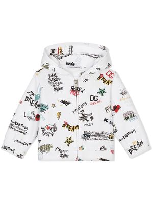 Dolce & Gabbana Kids zip-front rock-print hoodie - White