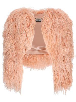 Dolce & Gabbana KIM DOLCE&GABBANA feather-trim bolero jacket - Orange