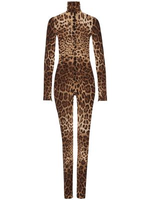 Dolce & Gabbana KIM DOLCE&GABBANA leopard-print sheer jumpsuit - Brown
