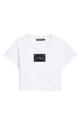 Dolce & Gabbana Kim Logo Plaque Short Sleeve Crop T-Shirt in White