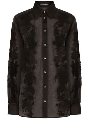 Dolce & Gabbana lace-appliqué silk-blend shirt - Black