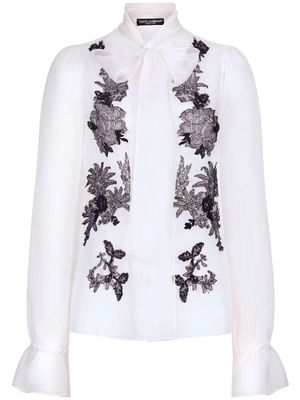 Dolce & Gabbana lace-appliqué silk-blend shirt - White