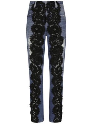 Dolce & Gabbana lace-appliqué straight-leg jeans - Blue
