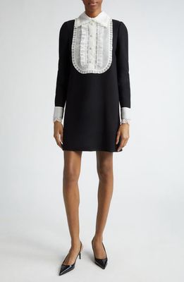 Dolce & Gabbana Lace Bib Long Sleeve Wool Blend Minidress in N0000 Nero