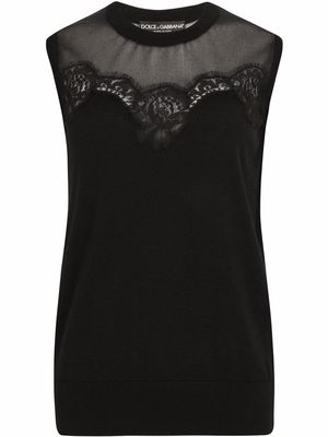 Dolce & Gabbana lace-detail sleeveless jumper - Black