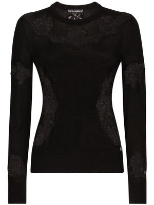Dolce & Gabbana lace-embroidered crew-neck jumper - Black