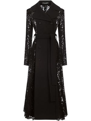 Dolce & Gabbana lace-insert tie-waist trench coat - Black