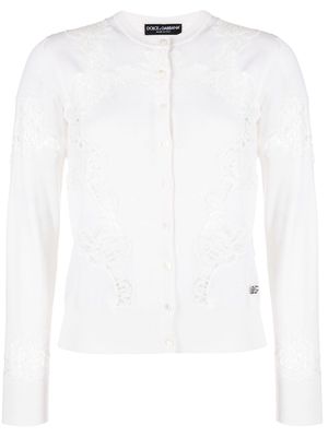 Dolce & Gabbana lace-inserts buttoned cardigan - White