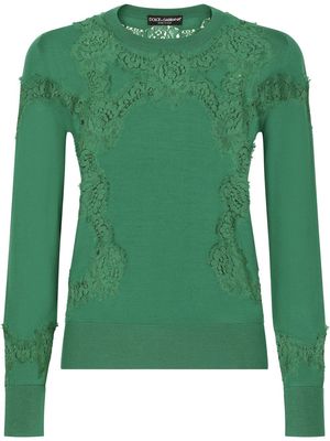 Dolce & Gabbana lace-inserts fine-knit jumper - Green