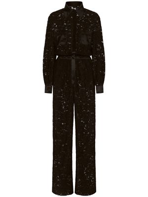 Dolce & Gabbana lace-trim long-sleeve jumpsuit - Black