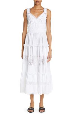 Dolce & Gabbana Lace Trimmed Tiered Cotton Blend Poplin Sundress in W0111 Bianco
