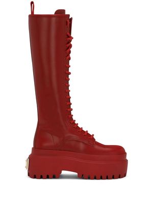 Dolce & Gabbana lace-up knee-high leather boots - Red