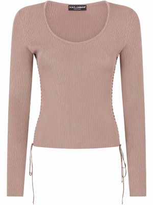 Dolce & Gabbana lace-up ribbed jumper - Brown