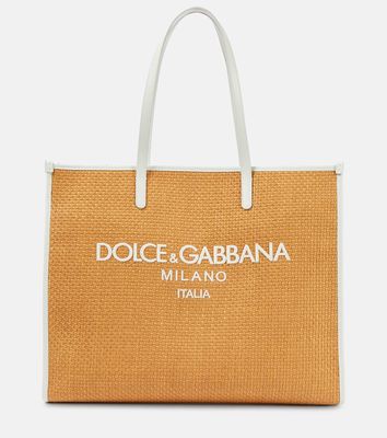 Dolce & Gabbana Large leather-trimmed raffia shopper