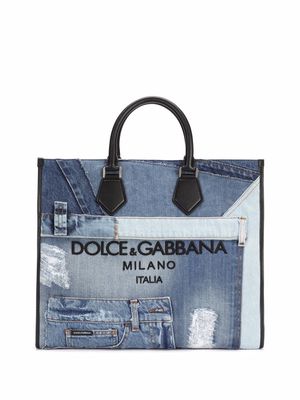 Dolce & Gabbana large patchwork-denim tote bag - Blue