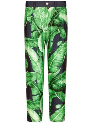Dolce & Gabbana leaf-print mid-rise straight jeans - Green