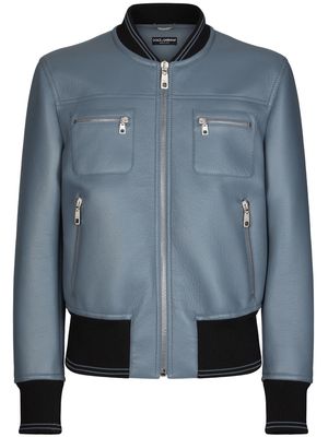 Dolce & Gabbana leather bomber jacket - Blue