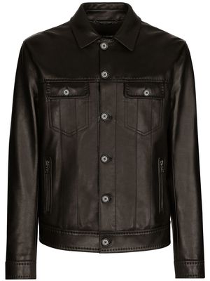 Dolce & Gabbana leather shirt jacket - Brown