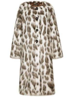 Dolce & Gabbana leopard-effect faux fur coat - White