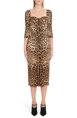 Dolce & Gabbana Leopard Print Bustier Bodice Sheath Dress