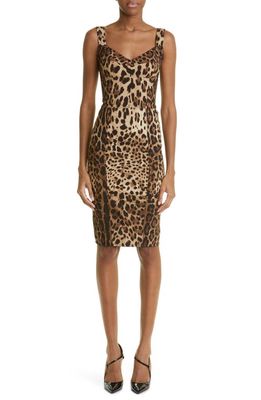 Dolce & Gabbana Leopard Print Cady Bustier Dress in Light Brown