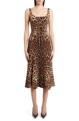 Dolce & Gabbana Leopard Print Cady Fit & Flare Dress in Light Brown Print