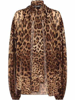 Dolce & Gabbana leopard-print chiffon shirt - Brown