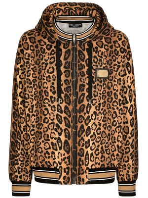 Dolce & Gabbana leopard-print cotton hoodie - Brown