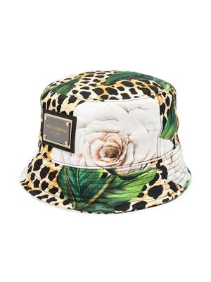 Dolce & Gabbana leopard-print detail bucket hat - Green
