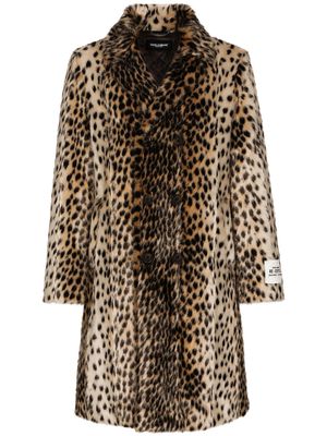 Dolce & Gabbana leopard-print faux fur coat - Neutrals