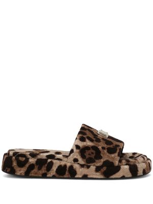 Dolce & Gabbana leopard-print fleece slippers - Brown