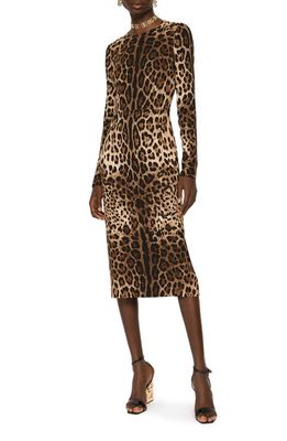 Dolce & Gabbana Leopard Print Long Sleeve Sheath Dress in Light Brown