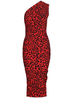 Dolce & Gabbana leopard-print one-shoulder dress - Red