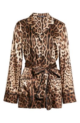 Dolce & Gabbana Leopard Print Satin Blouse in Light Brown