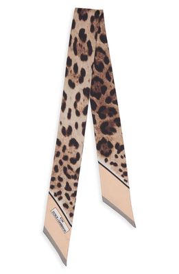 Dolce & Gabbana Leopard Print Silk Skinny Scarf in Lt Brown Print