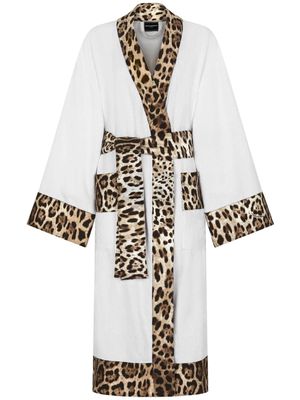 Dolce & Gabbana leopard-print terry cotton bathrobe - WHITE/BEIGE